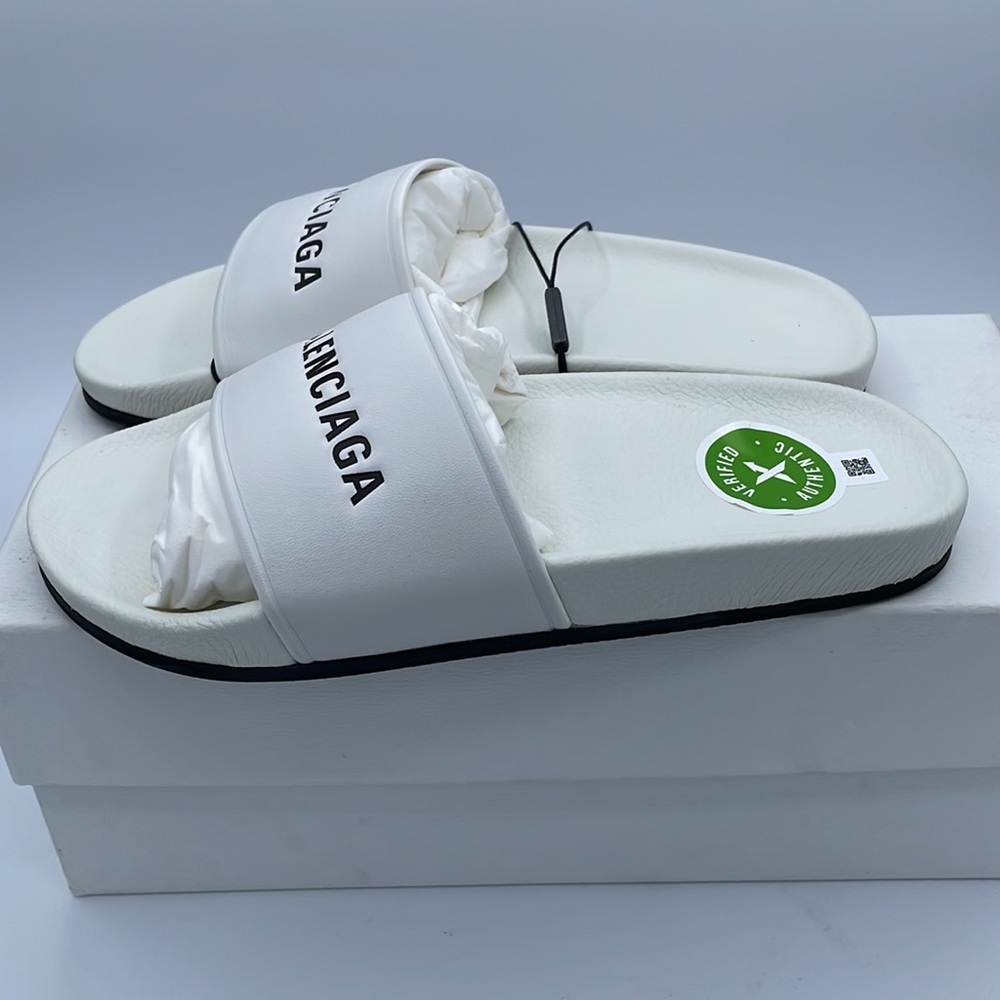 Balenciaga White Leather Slides Sandals Size 40 EU / 10 US NIB - Picture 4 of 7